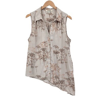 Daniel Rainn Blouse Top Womens Large Gray Floral Asymmetrical Hem Button Front