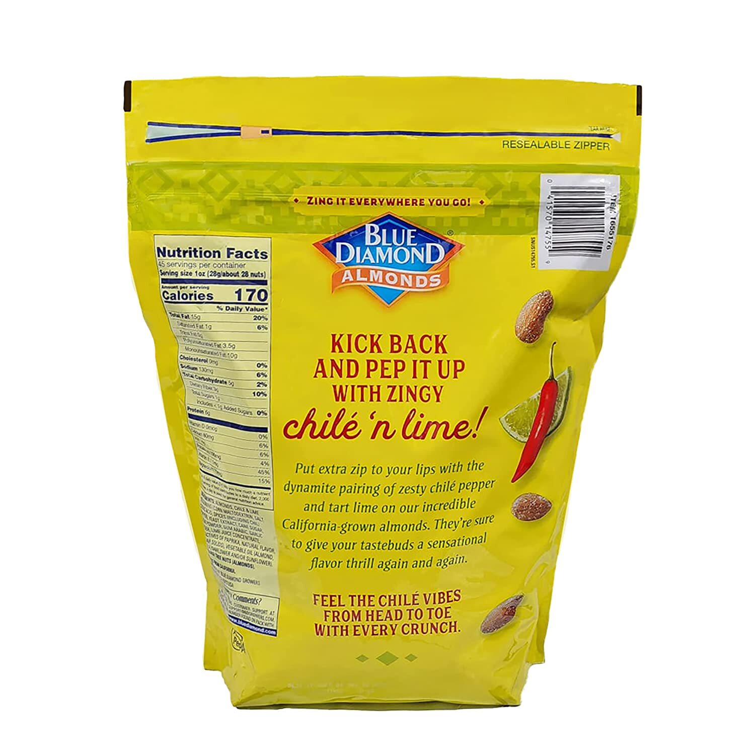 Blue Diamond Almonds, Chile 'n Lime, 45 Ounce
