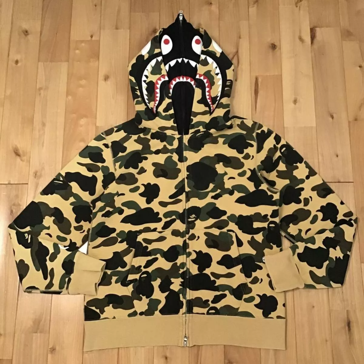 BAPE Double shark full zip hoodie 1st camo yellow A Bathing Ape Size M