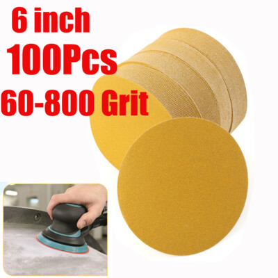 6'' Inch 60-800 Grit 100-PACK DA Sanding Disc Hook Loop Sandpaper