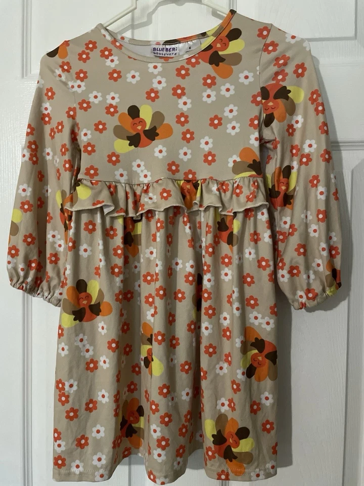 Vestido Pavo Acción de Gracias Blueberi Boulevard Talla 6 Manga Larga Foto 3 de 4