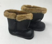 Lee Middleton Compatible Doll Boots with Zipper and Fur Trimmed Black
