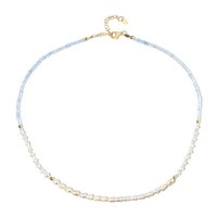 Cavill Edelstein Silberhalskette 925 Vergoldet Aquamarin Perlen 17Ct Elegant