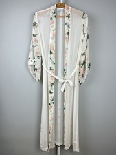 Vintage Val Mode Lingerie Robe Womens S Sheer Ivory Pink Floral Flower Trim
