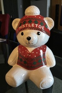 Marshall Fields Christmas Mistletoe Bear Cookie Jar Vintage Rare