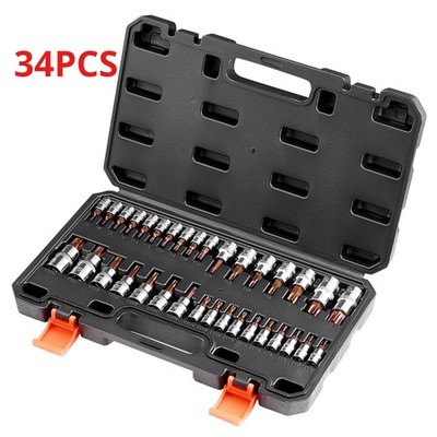 34PCS Black Torx Bit Socket Set Solid Star and Tamper Proof T6-T70 S2Alloy Steel