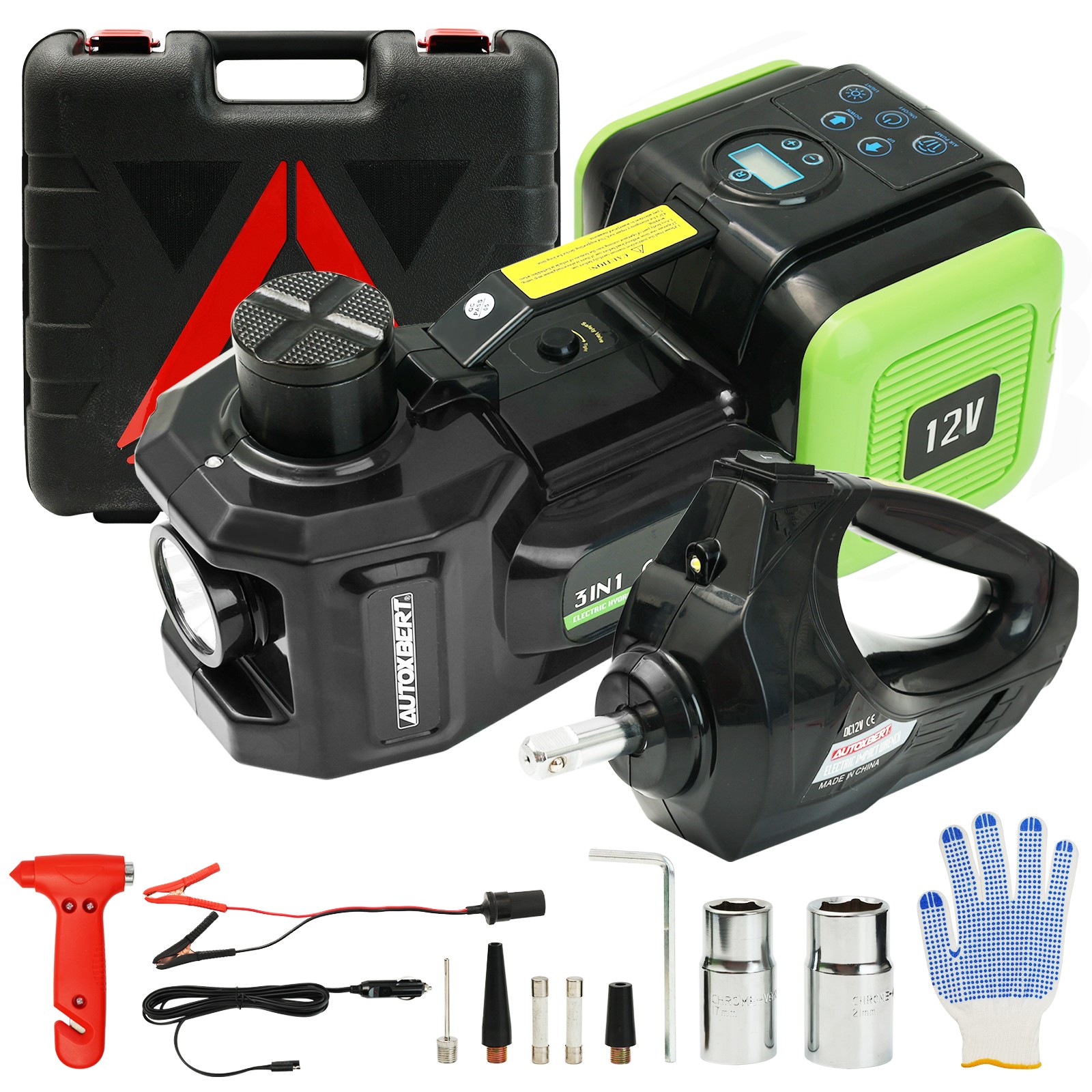 5 Ton 12V Repair Tool Car Electric Hydraulic Floor Jack Lift Impact Wrench Auto