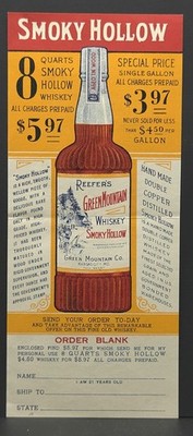 Smokey Hollow Whiskey Order Form on Back of National Bank of Republic Check