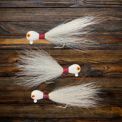 3 Custom Hand-Tied Bucktail White Lure Moore Lock Technology