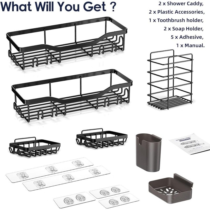 Large Capacity Shower Caddy 7 Shelves Wall Mounted Bathroom Organizer Set New