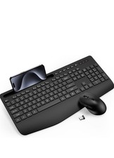 Ergonomic Wireless Keyboard Mouse Set, Palm Rest, Phone Holder, Spill-Resistant
