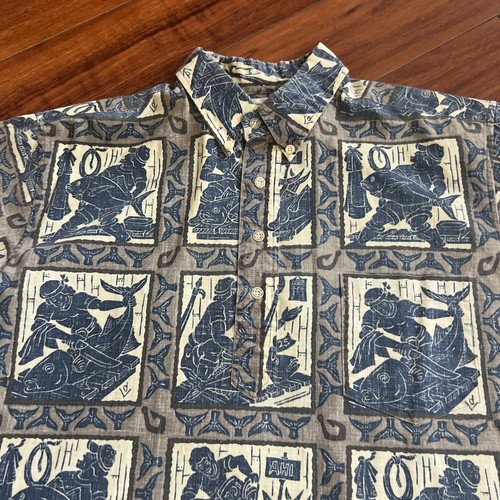 VTG Reyn Spooner Dietrich Varez Men M Hawaiian 1/4 Button Shirt Ahi Fishing Fish - Picture 4 of 11