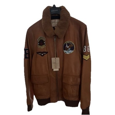 Willson Men's Brown Leather Bomber Jacket 2XL 44'' Chest USA Graphic Patch