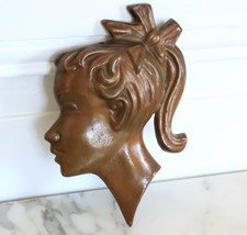 Ancien Plaque Sculpture Murale Statue en Bronze Profil Femme Art Déco Patiné