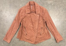 Free People Rosewood Linen Blend Moto Style Jacket Pockets Snap Close Small