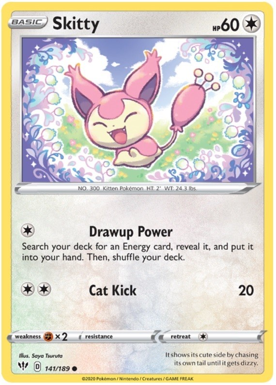 Skitty - 141/189 - Common (Lp) Darkness Ablaze - Colorless Pokémon