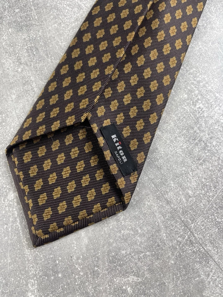 Kiton Napoli 6-кратный винтажный 100% шелк коричневый геометрический узор галстук сделано в Италии - Изображение 3 из 4