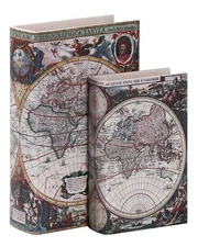 Decorative Wooden Book Box Set of 2 - Vintage Faux Book Boxes for Home Decor,...