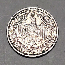 1927 Germany Weimar 50 Pfennig Aluminum-Bronze Coin KM#42 F Mint Mark