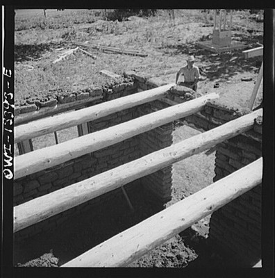 Photo:Brick Building Construction Timber Beams 1900s Worker On Site