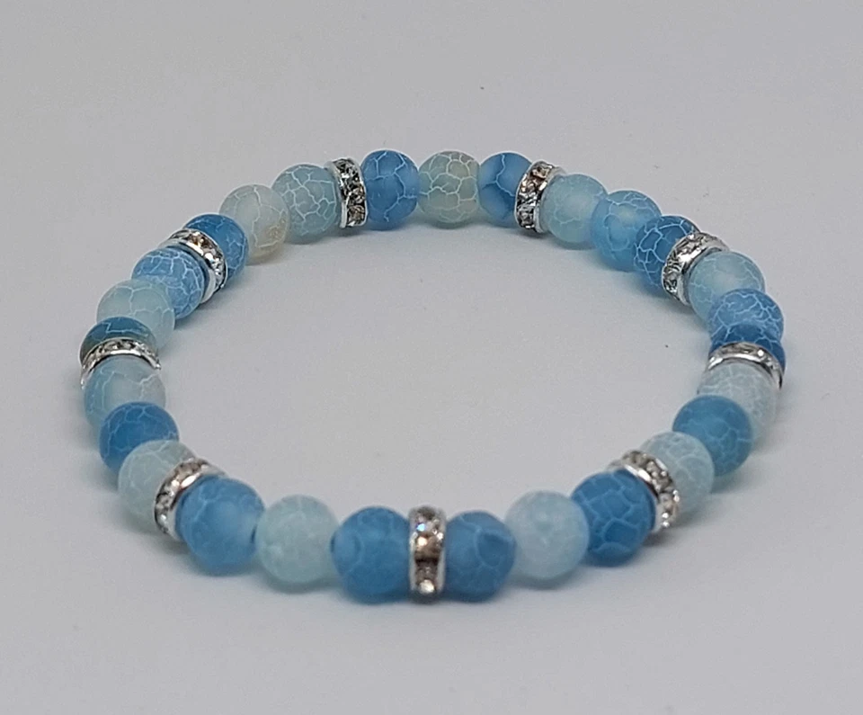 Naturstein Perlen Armband Blauer Achat 6mm Handgefertigt Schmucksteinperlen  - Bild 3 von 4