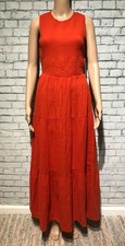 NWT$129, Calvin Klein 10(M), Orange Cotton Sleeveless Smocked/Zip Long Dress