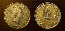 1991 New Zealand Two Dollar Queen Elizabeth II Coin XF