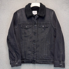 Old Navy Denim Jacket Girls Large Black Sherpa Lined Button Front Casual Outdoor