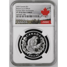Canadá 2025 50 aniversario Moneda de plata del castor 23,17 g NGC PF 70 UCAM