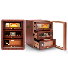 Zigarren Humidor Zedernholz 3 Schubladen mit Digital Hygrometer und Luftbefeu...