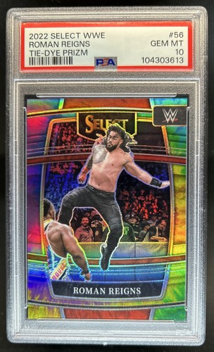 2022 Panini Select WWE Roman Reigns Tie Dye Prizm Concourse #/25 PSA 10 GEM MINT