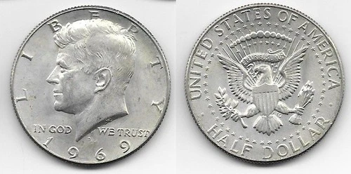 1969-D 1969 D Kennedy half dollar 50 cents 50c very fine VF Denver