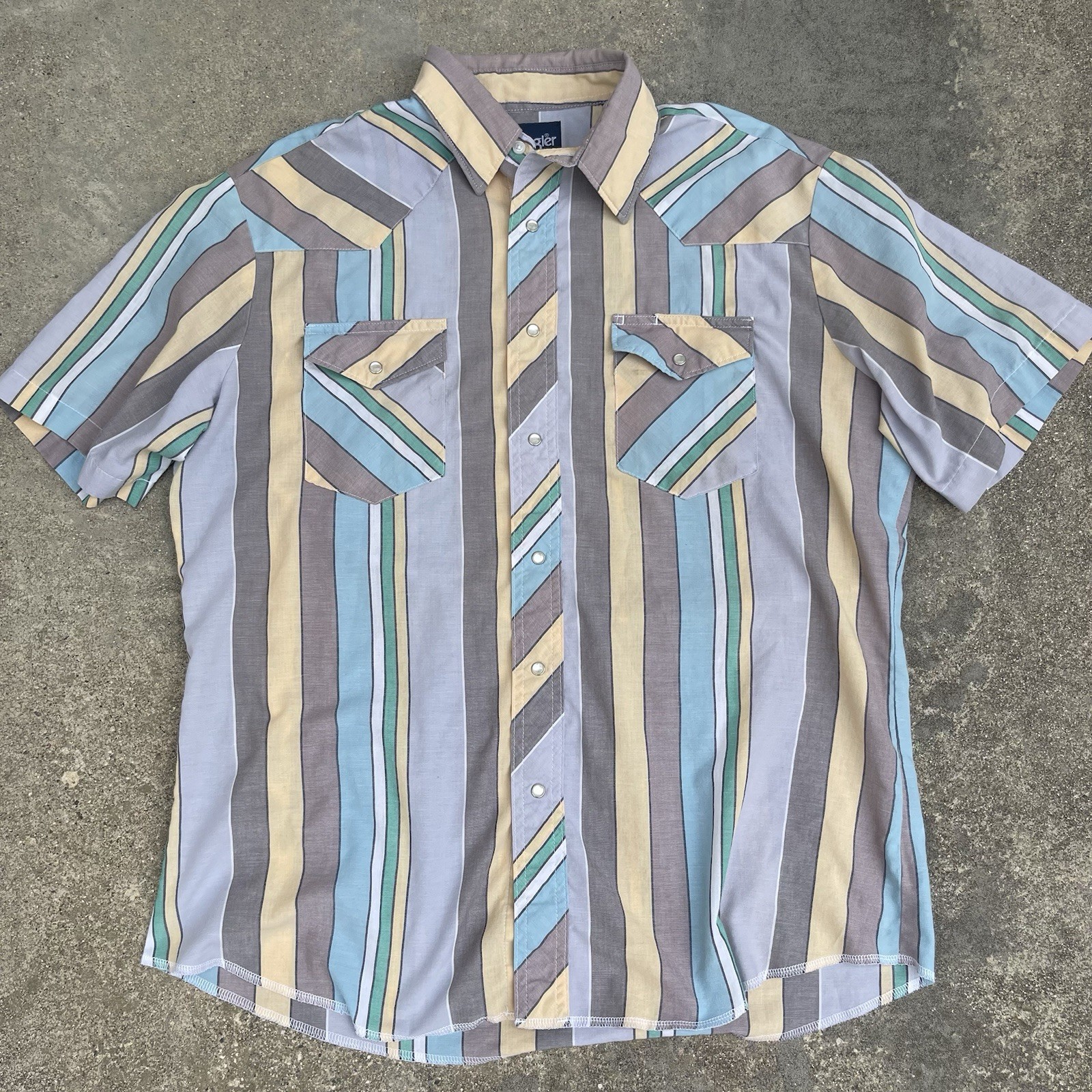 Vtg Wrangler Men's Striped Western Snap S/S Shirt Brushpopper
