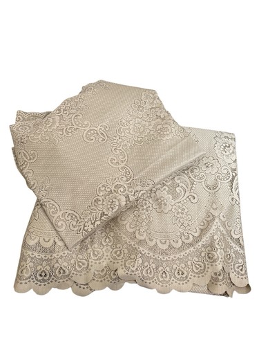 Vintage Lace Curtain Panels Set Cream Floral Scalloped 60x56 Cottage