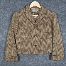 Emporio Armani Sz 42 Blazer Jacket Brown Tan Tweed Herringbone Wool Cotton Blend