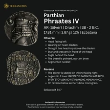 Parthian | Phraates IV | 38-2 B.C. | Drachm  Silver 3.87g 17.81mm 12h Ecbatana