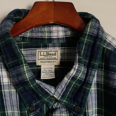 LLBean Traditional Fit Flannel Shirt XXLTall Plaid Long Sleeve Cotton