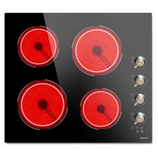Disaenvir Ceramic Hob 4 Burners Built in 4 Zones Electric Hob with Knob 6000W