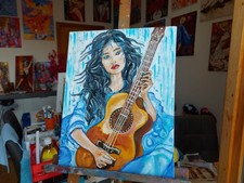 Ariel with a guitar: 40x50cm olio su tela dipinto Arte Contemporanea. Quadri