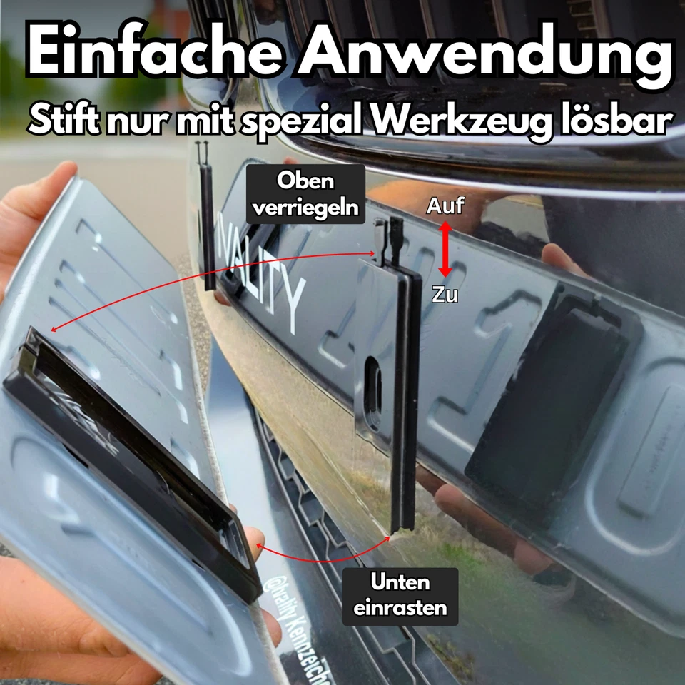 IVALITY® 2x PlateLock Kennzeichenhalter rahmenlos - Für Auto und Motorrad - Bild 3 von 4