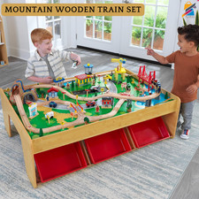 KidKraft Wooden Train Table 120pc Set Storage Bins Kids Pretend Play Toy Gift