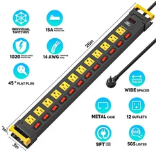 12 Outlet Heavy Duty Surge Protector Power Strip with Individual Switch 9ft Cord