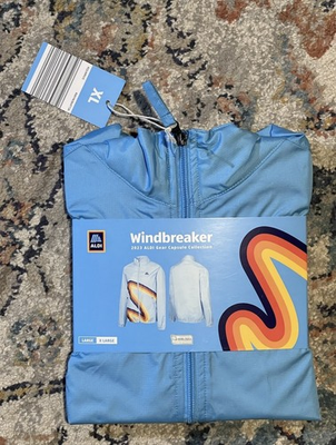 #ad #ad Aldi Blue Windbreaker Jacket Rainbow Stripe Retro Style Size XL $22.00