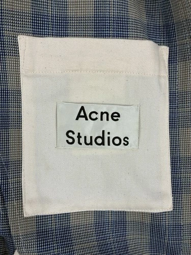 Acne Studios Plaid Jacket Blue & Taupe Two-Way Zipper Size 48 image 3