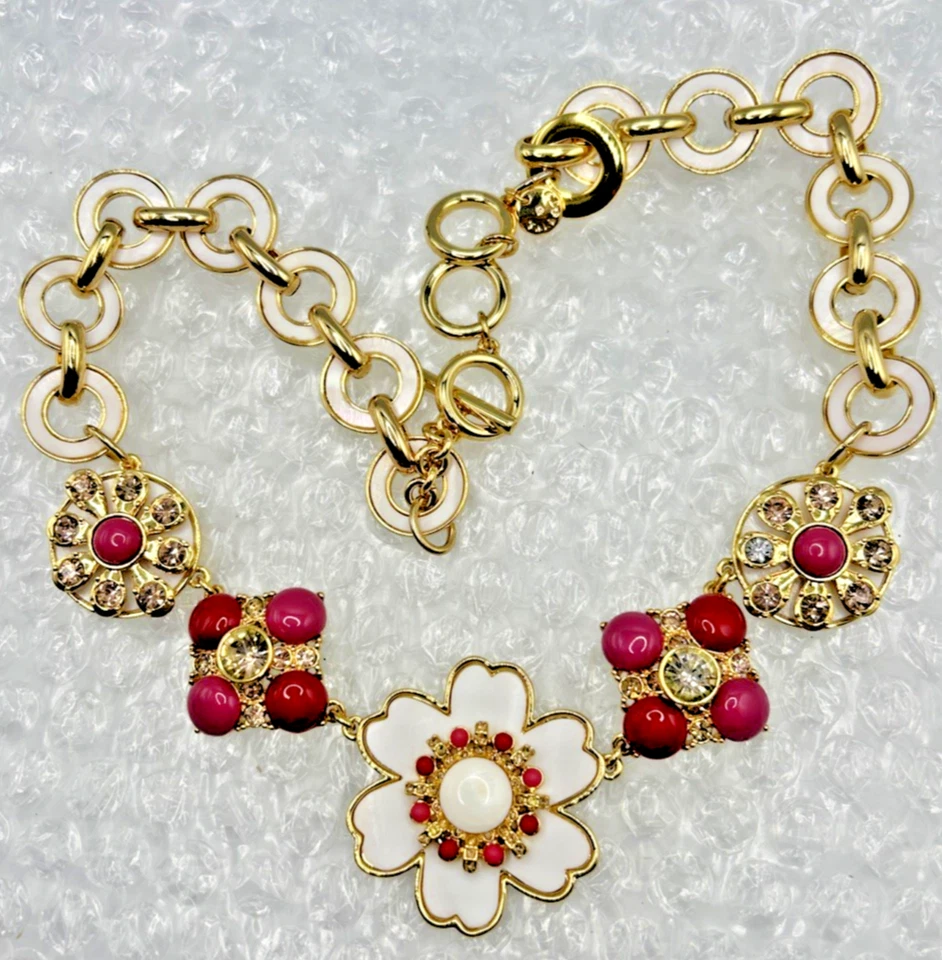 Colar Talbots edição limitada lindas flores ouro rosa branco esmalte flores - Imagem 2 de 4