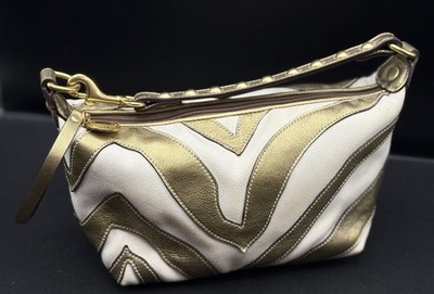 Coach B4 Bronze Zebra Print White Gold Small Handbag Top Handle