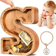 Wooden Letter Piggy Bank| Piggy Bank for Boys Girls Toddler| Alphabet S Money Ba