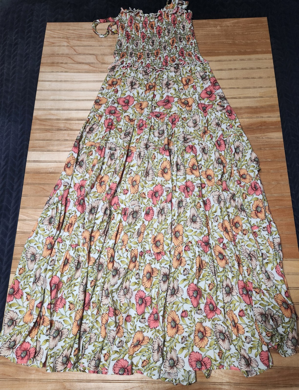 Anthropologie Abel The Label Smocked Floral Maxi Dress Women Sz XS Boho Tiered