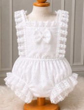 ADULT BABY SISSY BROIDERIE ANGLAISE WHITE LACE SATIN LINED ROMPER