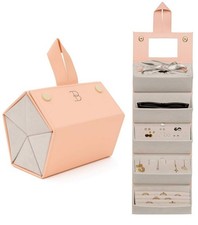 Pink Travel Jewelry Box, Compact Jewelry Organizer, Roll Case